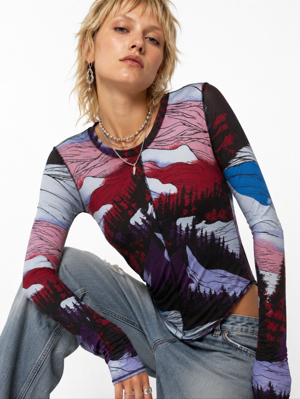 Free Movement Rocky Ridge Twilight Combo Printed Long Sleeve Top Small NWT